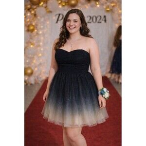 Teeze Me Strapless Ombre Glitter Dress Size 11/12 Black Formal Homecoming Prom